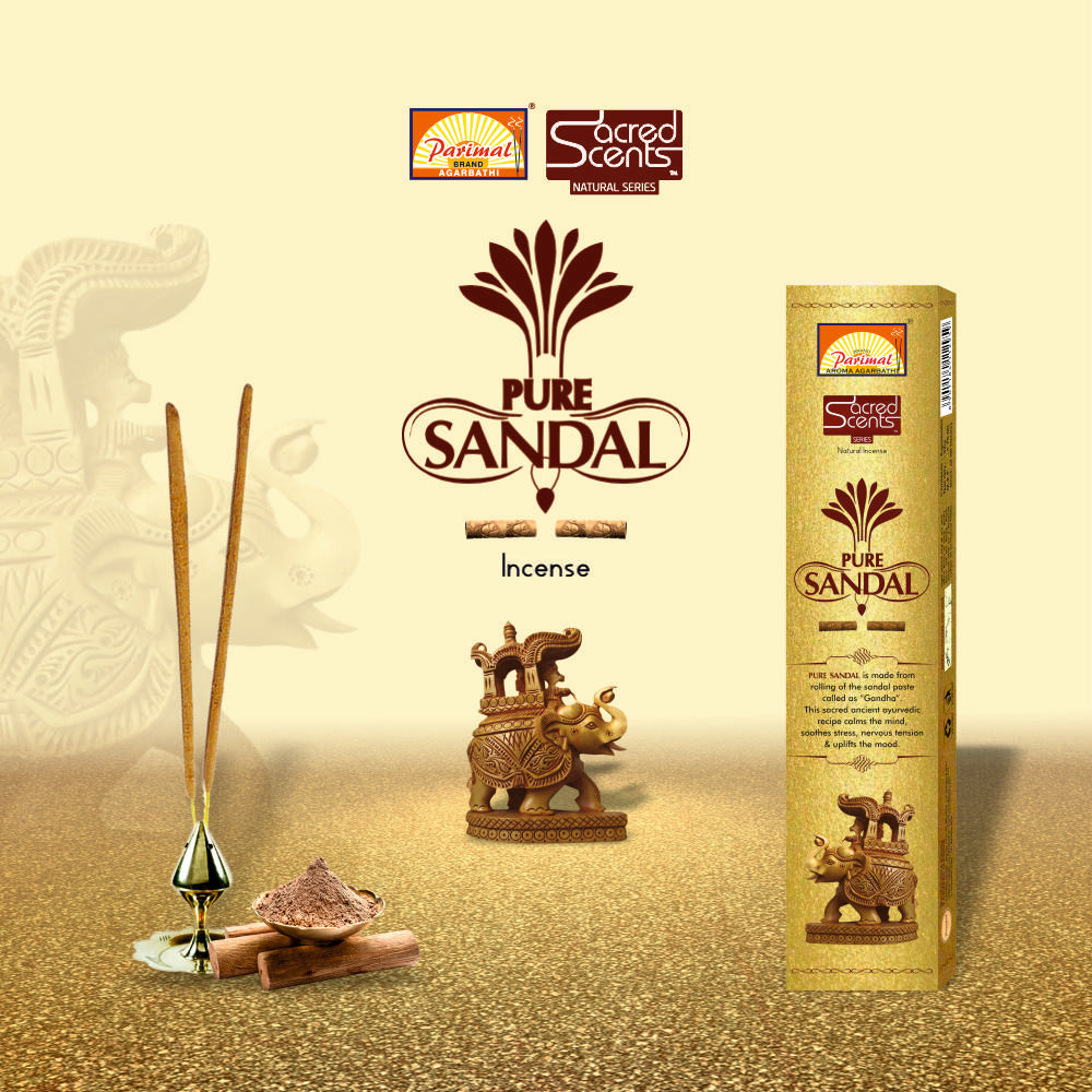 Parimal Pure Sandal Hand Rolled Agarbathi (72-80 Sticks) (144 gm) | Burning Time 45-60 Min | Natural Incense with Sandal & Resin| Fresh Fragrance for Meditation & Relaxation | Each 24 Gram | Pack of 6