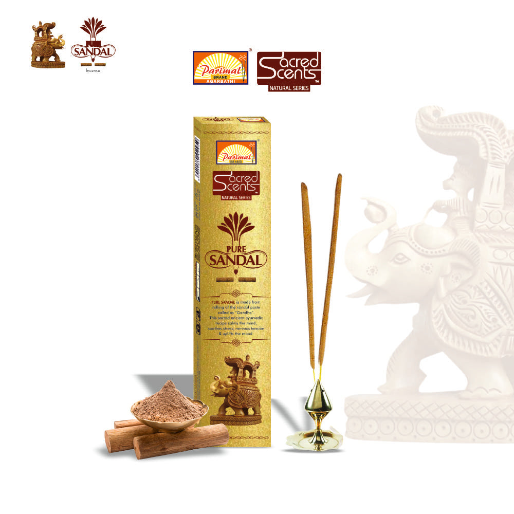Parimal Pure Sandal Hand Rolled Agarbathi (72-80 Sticks) (144 gm) | Burning Time 45-60 Min | Natural Incense with Sandal & Resin| Fresh Fragrance for Meditation & Relaxation | Each 24 Gram | Pack of 6