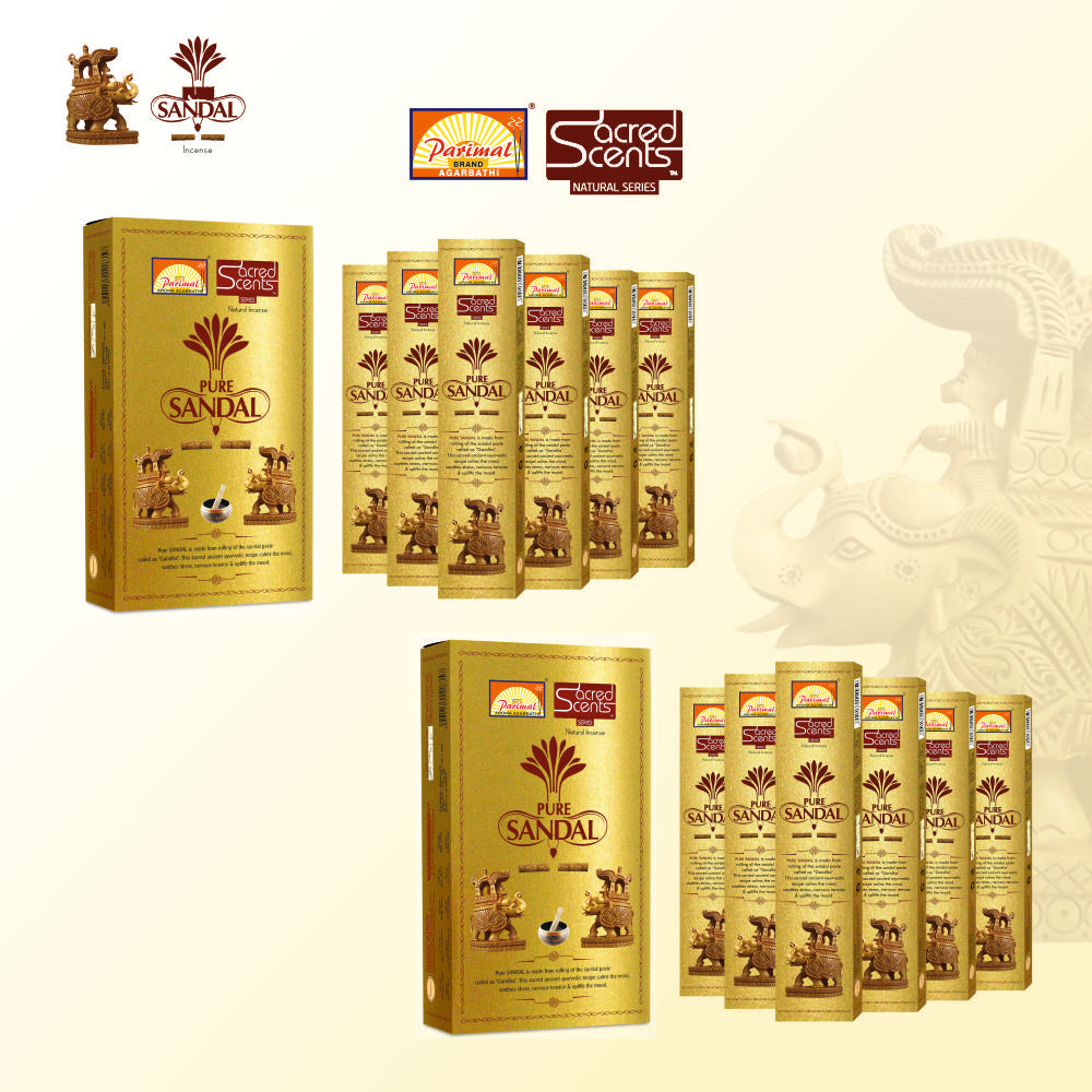Parimal Pure Sandal Hand Rolled Agarbathi (72-80 Sticks) (144 gm) | Burning Time 45-60 Min | Natural Incense with Sandal & Resin| Fresh Fragrance for Meditation & Relaxation | Each 24 Gram | Pack of 6