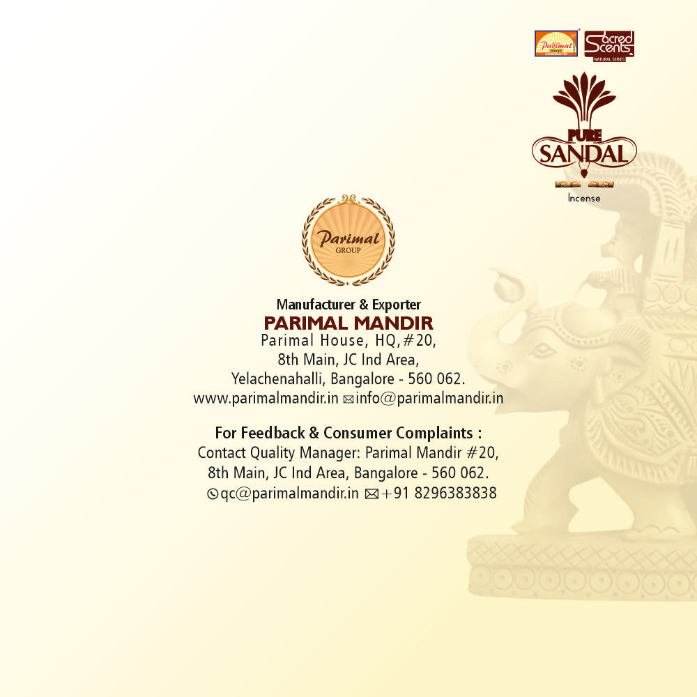 Parimal Pure Sandal Hand Rolled Agarbathi (72-80 Sticks) (144 gm) | Burning Time 45-60 Min | Natural Incense with Sandal & Resin| Fresh Fragrance for Meditation & Relaxation | Each 24 Gram | Pack of 6