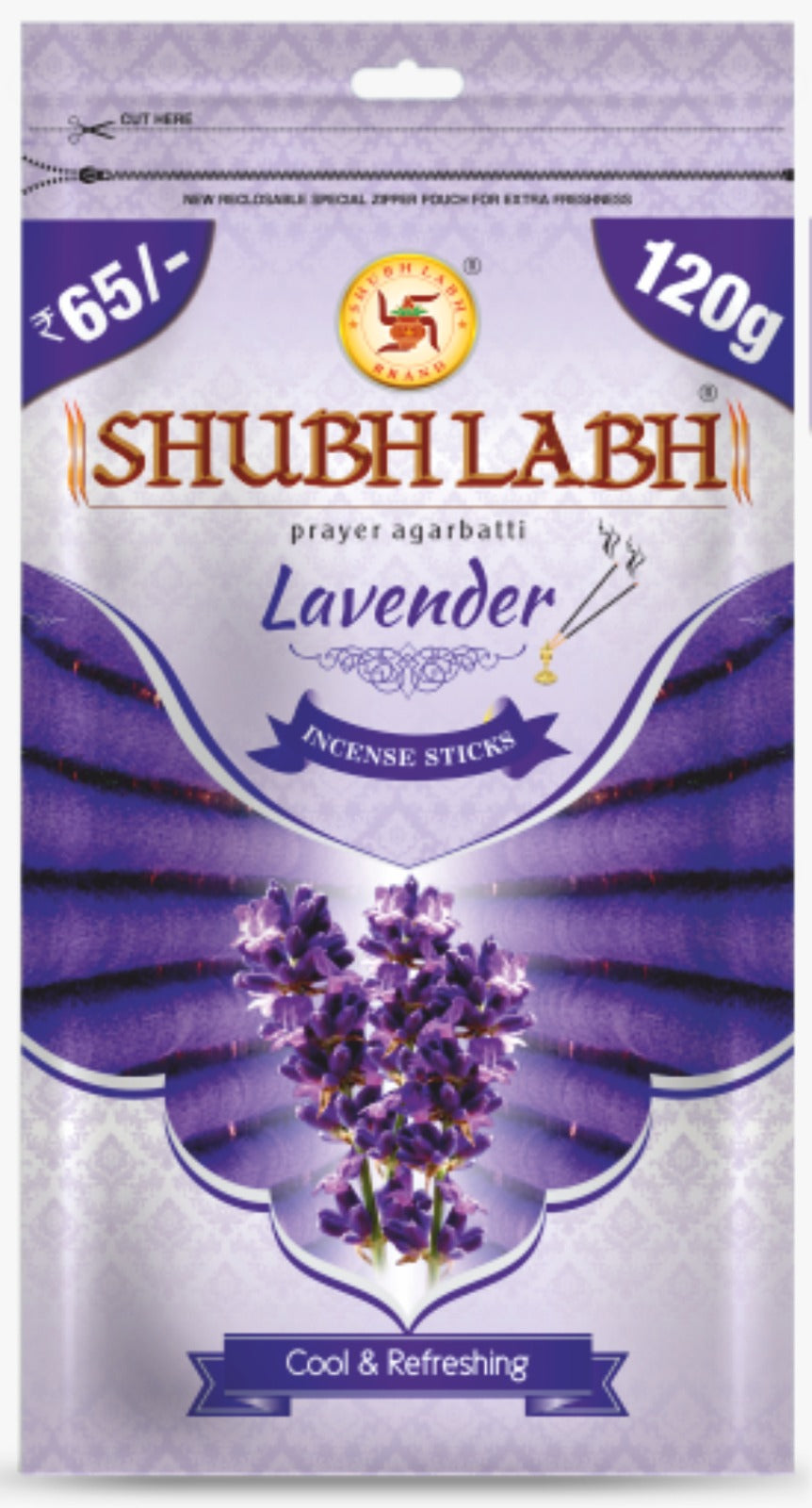 Shubh Labh Prayer Agarbathi/Incense Sticks Zipper | Flower Incense Sticks | 45–50 Min Burn | Lavender Agarbatti for Pooja |120 Gm Each|Pack of 5
