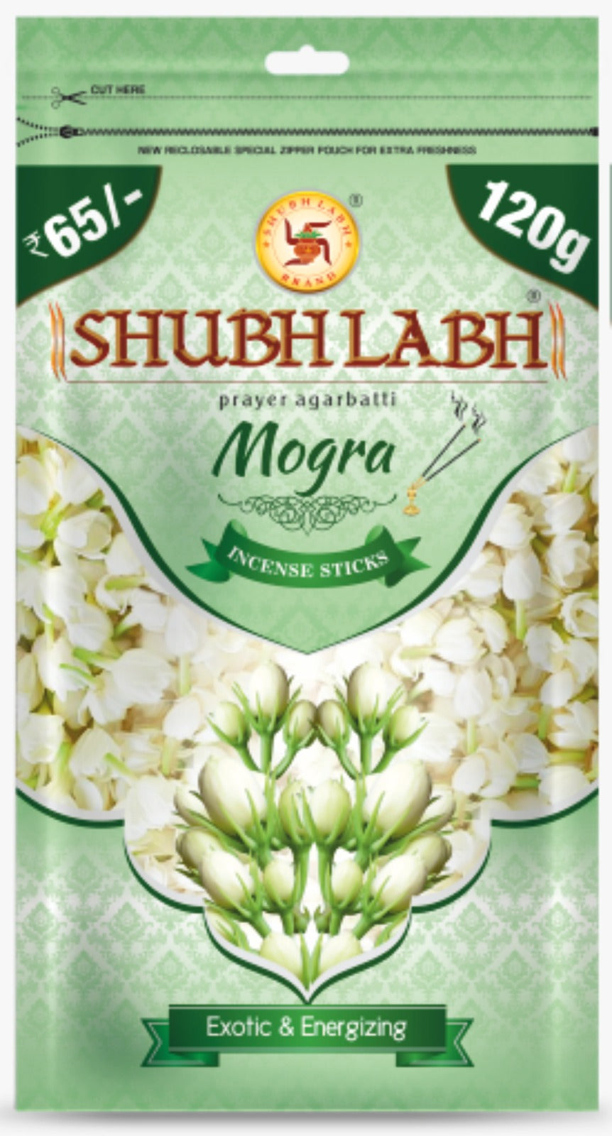 Shubh Labh Prayer Agarbathi/Incense Sticks Zipper | | 45–50 Min Burn | Mogra Agarbatti for Pooja |120 Gm Each|Pack of 5 |