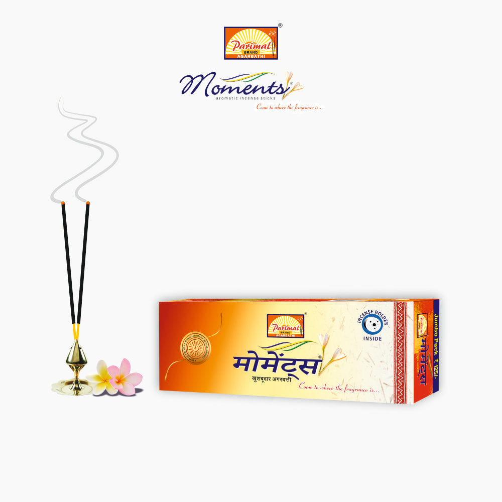 Parimal Moments Premium Incense/Agarbathi Sticks | Jumbo Value Pack (150g x 3 = 450g) | Sandalwood, Amber & Musk Scent | 45–50 Min Burn | Free Incense Holder in Each Pack | Pack of 3