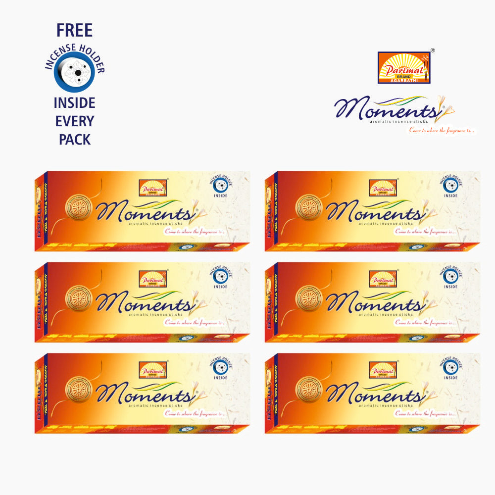 Parimal Moments Premium Incense/Agarbathi Sticks | Jumbo Value Pack (150g x 3 = 450g) | Sandalwood, Amber & Musk Scent | 45–50 Min Burn | Free Incense Holder in Each Pack | Pack of 3