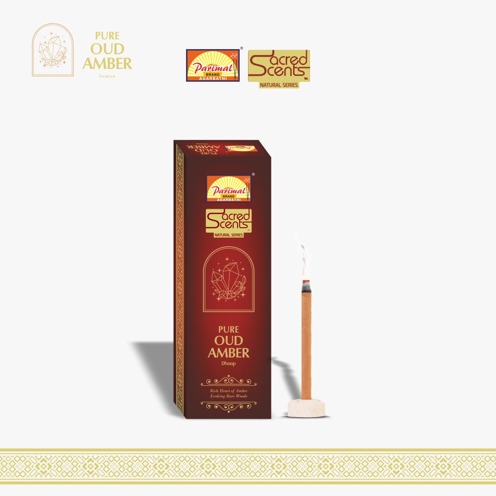 Parimal Pure Amber Oudh Dhoop/Dhup Sticks (78–88) (240g) | 45–60 Min Burn | Amber Oud dhup batti | Bamboo-Less Incense | Each Pack 40G | Rich, Long-Lasting Fragrance | Dhoop Holder Inside | Pack of 6