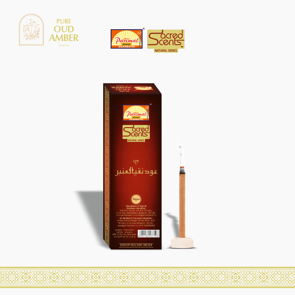 Parimal Pure Amber Oudh Dhoop/Dhup Sticks (78–88) (240g) | 45–60 Min Burn | Amber Oud dhup batti | Bamboo-Less Incense | Each Pack 40G | Rich, Long-Lasting Fragrance | Dhoop Holder Inside | Pack of 6