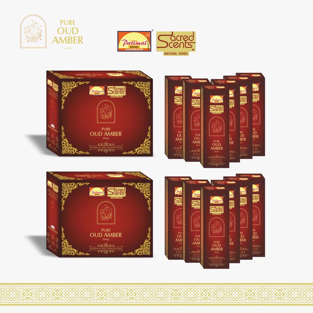 Parimal Pure Amber Oudh Dhoop/Dhup Sticks (78–88) (240g) | 45–60 Min Burn | Amber Oud dhup batti | Bamboo-Less Incense | Each Pack 40G | Rich, Long-Lasting Fragrance | Dhoop Holder Inside | Pack of 6