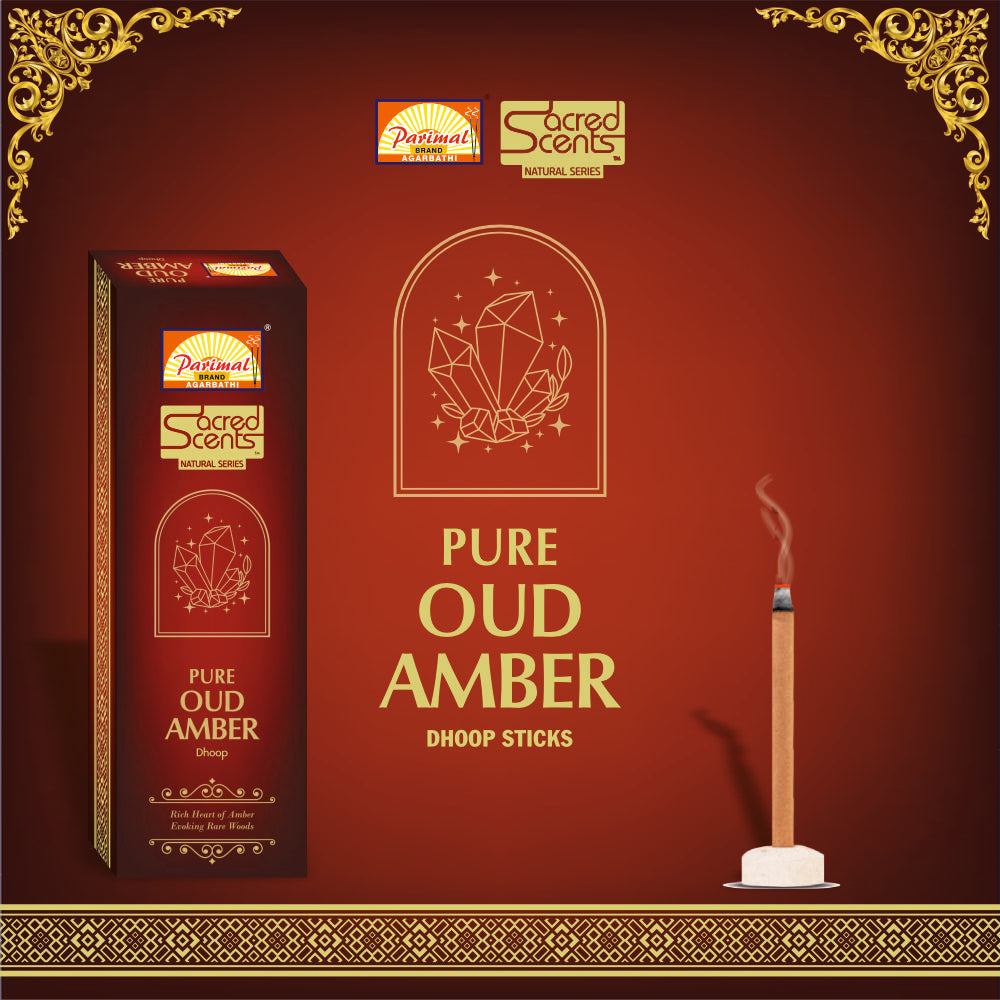 Parimal Pure Amber Oudh Dhoop/Dhup Sticks (78–88) (240g) | 45–60 Min Burn | Amber Oud dhup batti | Bamboo-Less Incense | Each Pack 40G | Rich, Long-Lasting Fragrance | Dhoop Holder Inside | Pack of 6