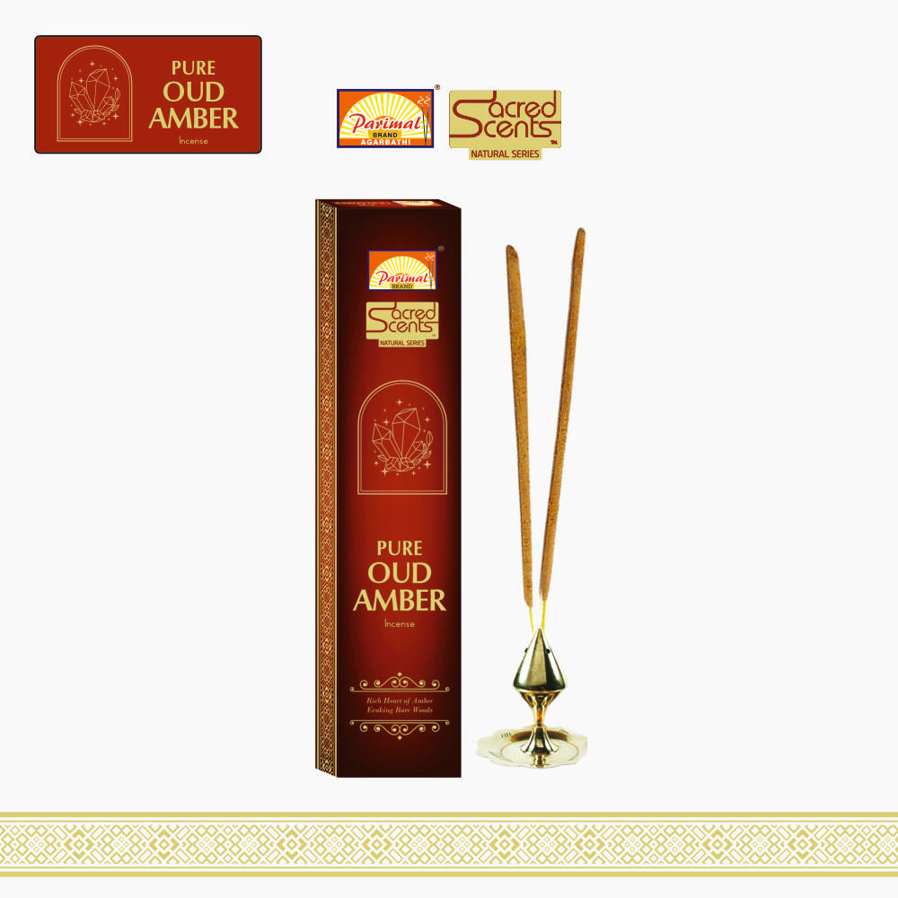 Parimal Incense | Sacred Scents Natural Pure Oud Amber Incense Sticks | Pack of 6-20 Grams X 6 = 120 G | Natural | Traditional | Hand Rolled Agarbathi | Traditional Incense |