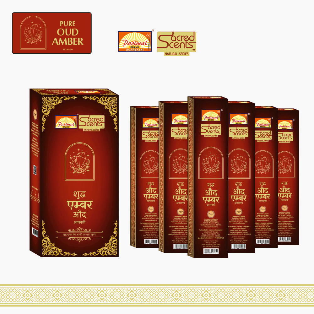 Parimal Incense | Sacred Scents Natural Pure Oud Amber Incense Sticks | Pack of 6-20 Grams X 6 = 120 G | Natural | Traditional | Hand Rolled Agarbathi | Traditional Incense |