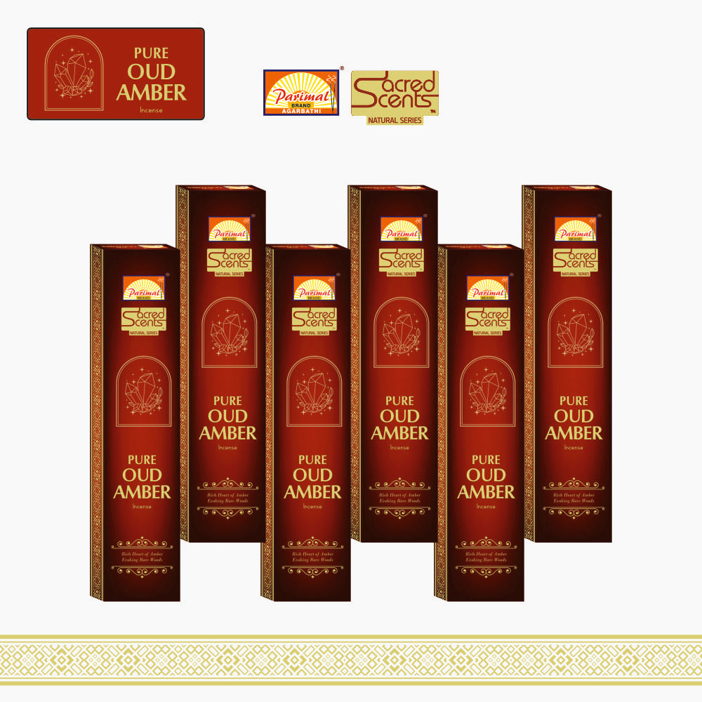 Parimal Incense | Sacred Scents Natural Pure Oud Amber Incense Sticks | Pack of 6-20 Grams X 6 = 120 G | Natural | Traditional | Hand Rolled Agarbathi | Traditional Incense |