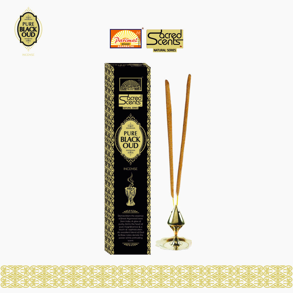 Parimal Pure Black Oud Agarbatti/Incense Stick (60–66) (120g) | 45–60 Min Burn | Hand-Rolled Natural Agarbathi | Each 20G | Long-Lasting Fragrance | Natural Incense with Pure Black Oudh | Pack of 6