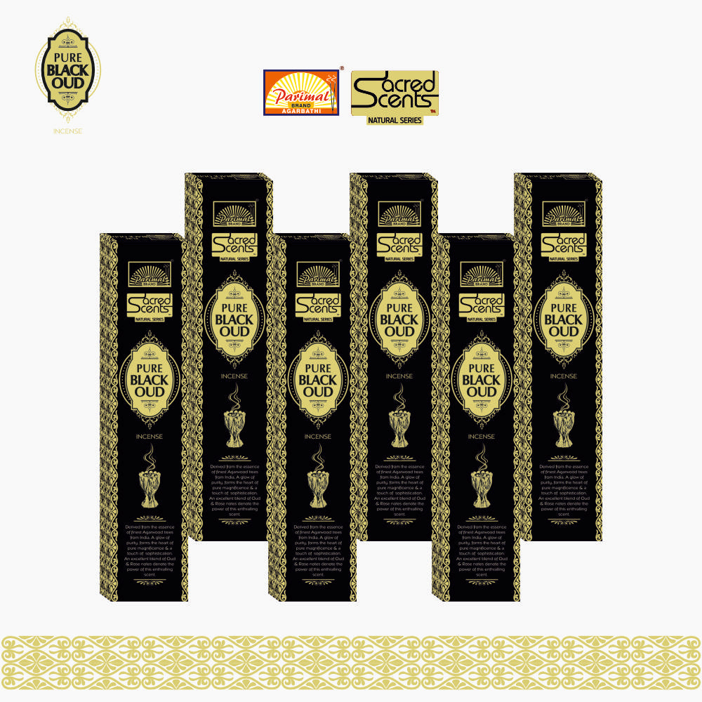 Parimal Pure Black Oud Agarbatti/Incense Stick (60–66) (120g) | 45–60 Min Burn | Hand-Rolled Natural Agarbathi | Each 20G | Long-Lasting Fragrance | Natural Incense with Pure Black Oudh | Pack of 6