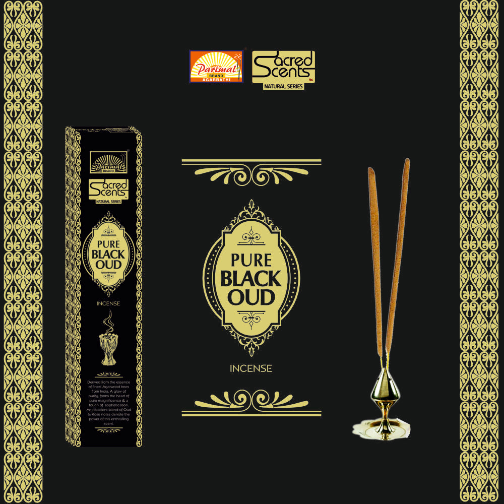 Parimal Pure Black Oud Agarbatti/Incense Stick (60–66) (120g) | 45–60 Min Burn | Hand-Rolled Natural Agarbathi | Each 20G | Long-Lasting Fragrance | Natural Incense with Pure Black Oudh | Pack of 6