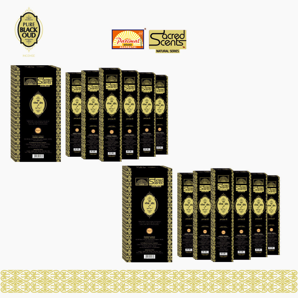 Parimal Pure Black Oud Agarbatti/Incense Stick (60–66) (120g) | 45–60 Min Burn | Hand-Rolled Natural Agarbathi | Each 20G | Long-Lasting Fragrance | Natural Incense with Pure Black Oudh | Pack of 6