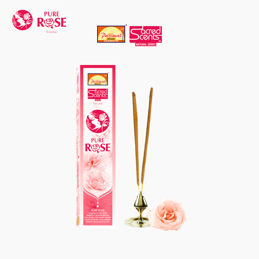 Parimal Pure Rose Agarbatti (75-85 Sticks) (144 gm) | Burning Time - 45-60 Min | Sacred Scents Natural Incense Sticks | Fresh Rose Fragrance for Meditation, Relaxation & Home | (Pack of 6, 24g Each)