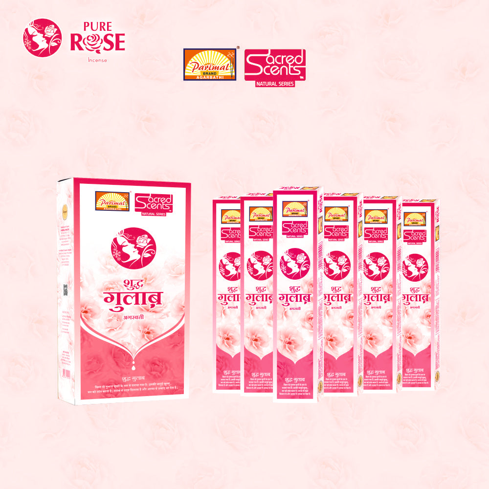 Parimal Pure Rose Agarbatti (75-85 Sticks) (144 gm) | Burning Time - 45-60 Min | Sacred Scents Natural Incense Sticks | Fresh Rose Fragrance for Meditation, Relaxation & Home | (Pack of 6, 24g Each)