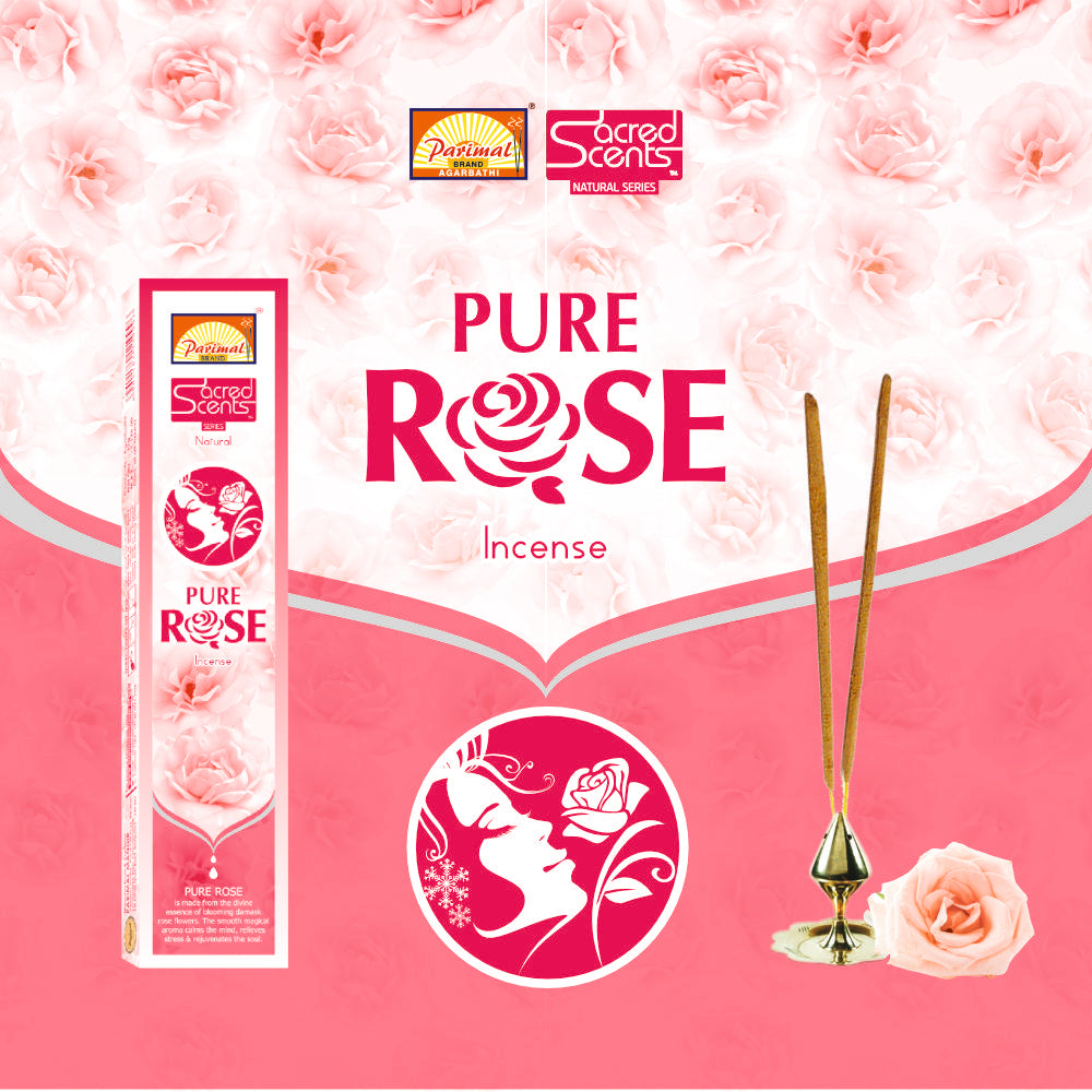 Parimal Pure Rose Agarbatti (75-85 Sticks) (144 gm) | Burning Time - 45-60 Min | Sacred Scents Natural Incense Sticks | Fresh Rose Fragrance for Meditation, Relaxation & Home | (Pack of 6, 24g Each)