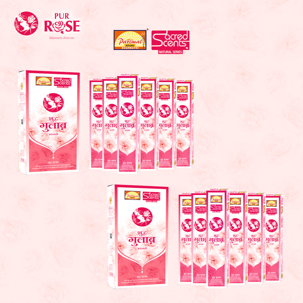 Parimal Pure Rose Agarbatti (75-85 Sticks) (144 gm) | Burning Time - 45-60 Min | Sacred Scents Natural Incense Sticks | Fresh Rose Fragrance for Meditation, Relaxation & Home | (Pack of 6, 24g Each)