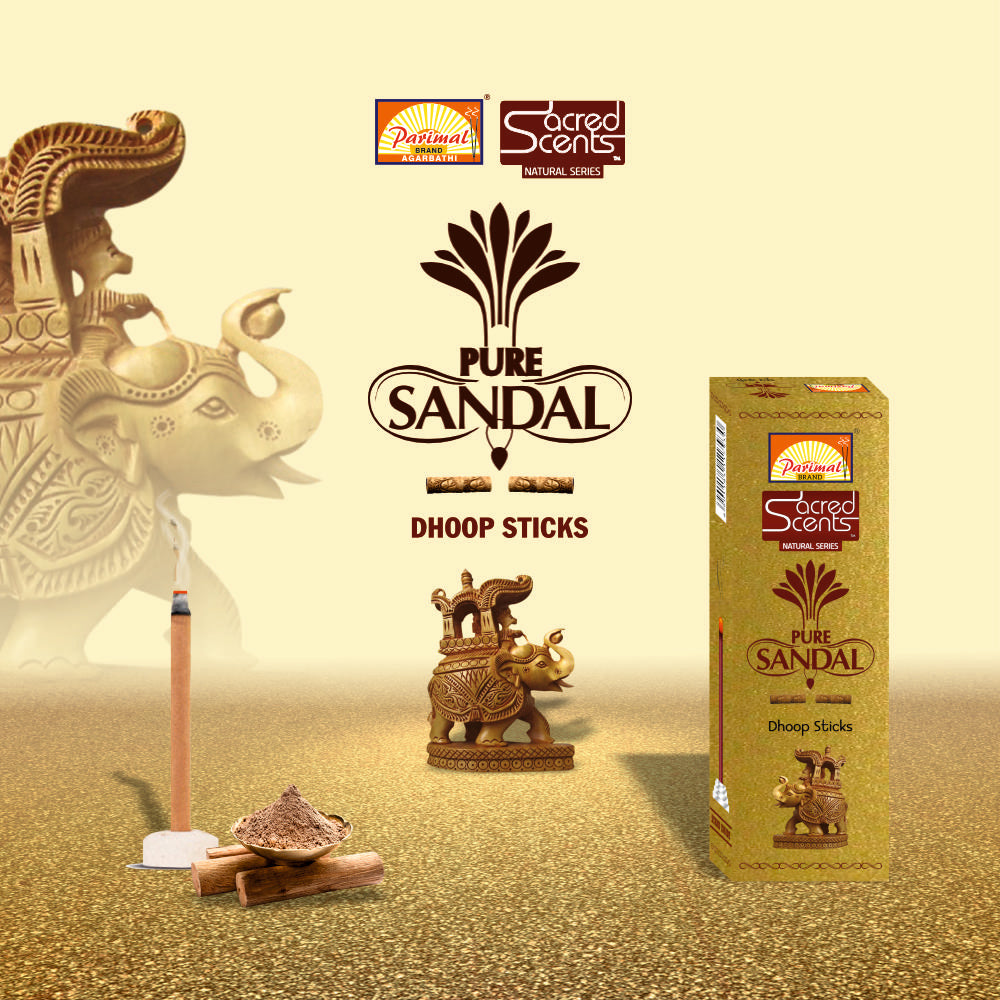 Parimal Pure Sandal (Gandha) Dhoop/Dhup Sticks (78–88) (270g) | 60–70 Min Burn | Sandal dhup batti | Bamboo-Less Incense | Each Pack 45G |Rich, Long-Lasting Fragrance| Dhoop Holder Inside | Pack of 6