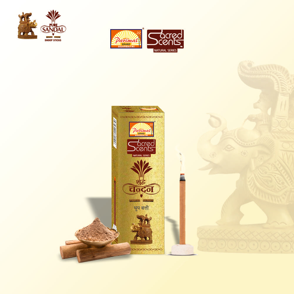 Parimal Pure Sandal (Gandha) Dhoop/Dhup Sticks (78–88) (270g) | 60–70 Min Burn | Sandal dhup batti | Bamboo-Less Incense | Each Pack 45G |Rich, Long-Lasting Fragrance| Dhoop Holder Inside | Pack of 6
