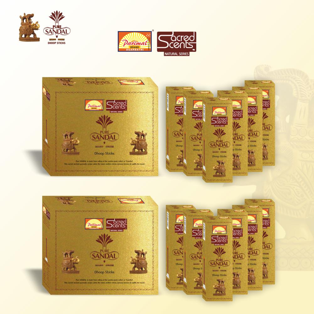 Parimal Pure Sandal (Gandha) Dhoop/Dhup Sticks (78–88) (270g) | 60–70 Min Burn | Sandal dhup batti | Bamboo-Less Incense | Each Pack 45G |Rich, Long-Lasting Fragrance| Dhoop Holder Inside | Pack of 6