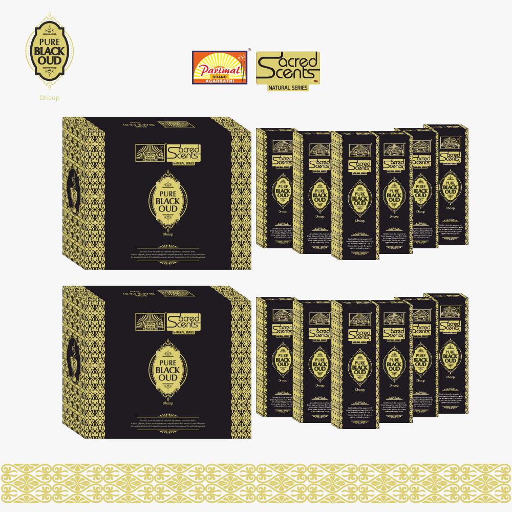 Parimal Pure Black Oud Dhoop/Dhup Sticks (72–85) (240g) | 45–60 Min Burn | dhup batti for puja | Bamboo-Less Incense | Each Pack 40G | Rich, Long-Lasting Fragrance | Dhoop Holder Inside | Pack of 6