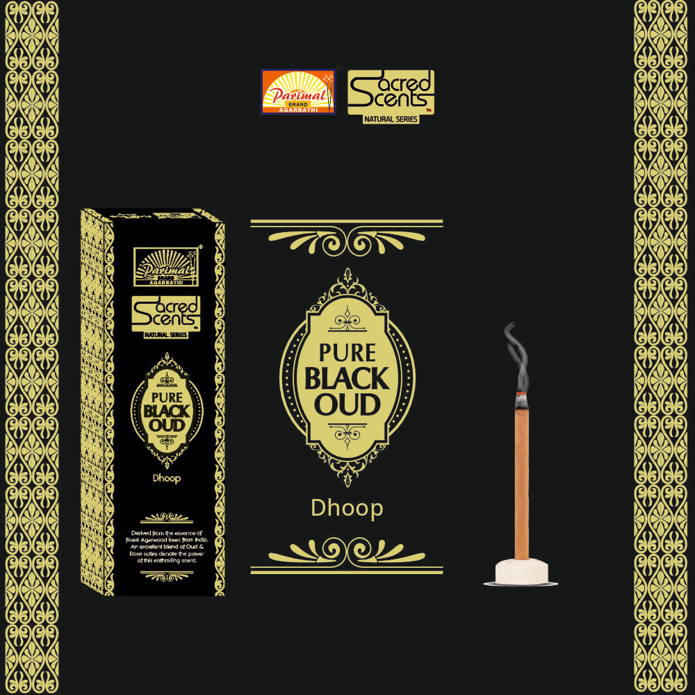 Parimal Pure Black Oud Dhoop/Dhup Sticks (72–85) (240g) | 45–60 Min Burn | dhup batti for puja | Bamboo-Less Incense | Each Pack 40G | Rich, Long-Lasting Fragrance | Dhoop Holder Inside | Pack of 6