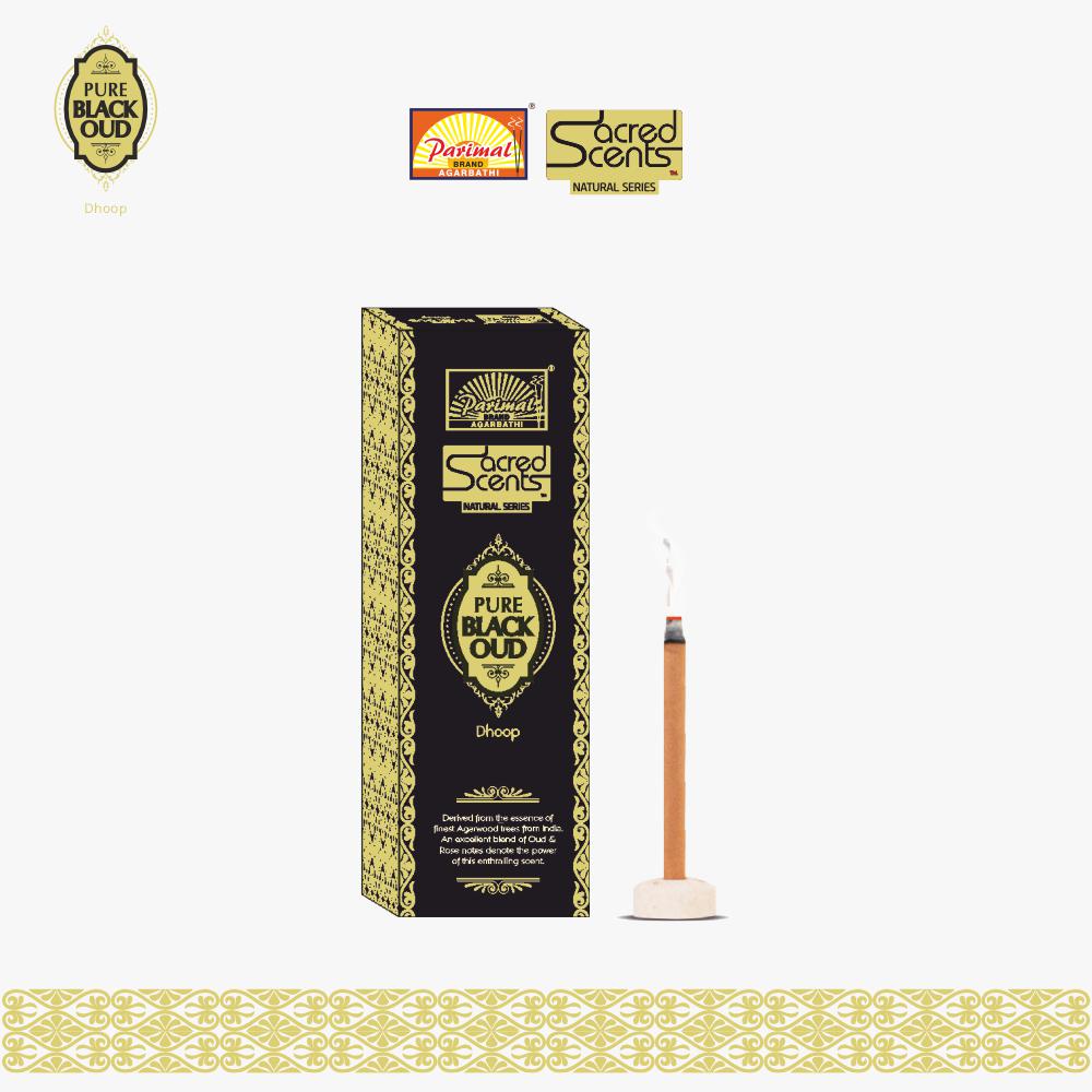 Parimal Pure Black Oud Dhoop/Dhup Sticks (72–85) (240g) | 45–60 Min Burn | dhup batti for puja | Bamboo-Less Incense | Each Pack 40G | Rich, Long-Lasting Fragrance | Dhoop Holder Inside | Pack of 6