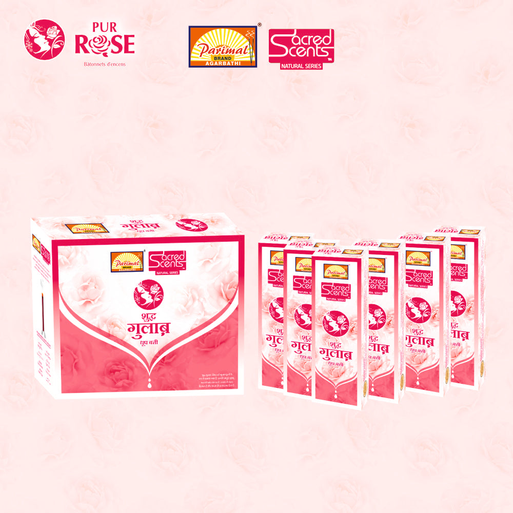 Parimal Pure Rose (Gulab) Dhoop/Dhup Sticks (78–88) (270g) | 45–60 Min Burn | Gulab dhup batti | Bamboo-Less Incense | Each Pack 45G | Rich, Long-Lasting Fragrance | Dhoop Holder Inside | Pack of 6