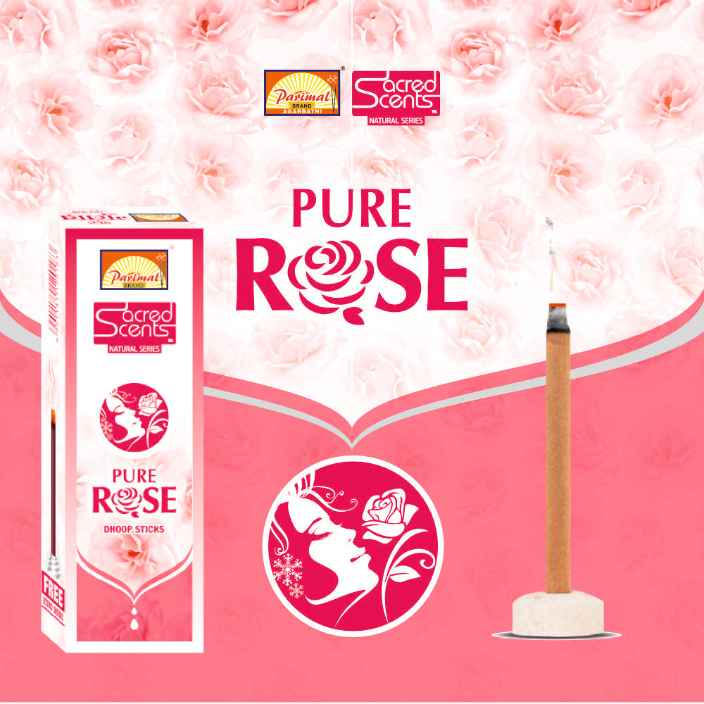 Parimal Pure Rose (Gulab) Dhoop/Dhup Sticks (78–88) (270g) | 45–60 Min Burn | Gulab dhup batti | Bamboo-Less Incense | Each Pack 45G | Rich, Long-Lasting Fragrance | Dhoop Holder Inside | Pack of 6