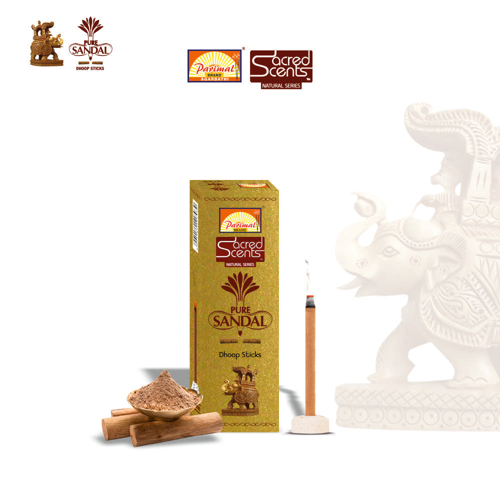 Parimal Pure Sandal (Gandha) Dhoop/Dhup Sticks (78–88) (270g) | 60–70 Min Burn | Sandal dhup batti | Bamboo-Less Incense | Each Pack 45G |Rich, Long-Lasting Fragrance| Dhoop Holder Inside | Pack of 6