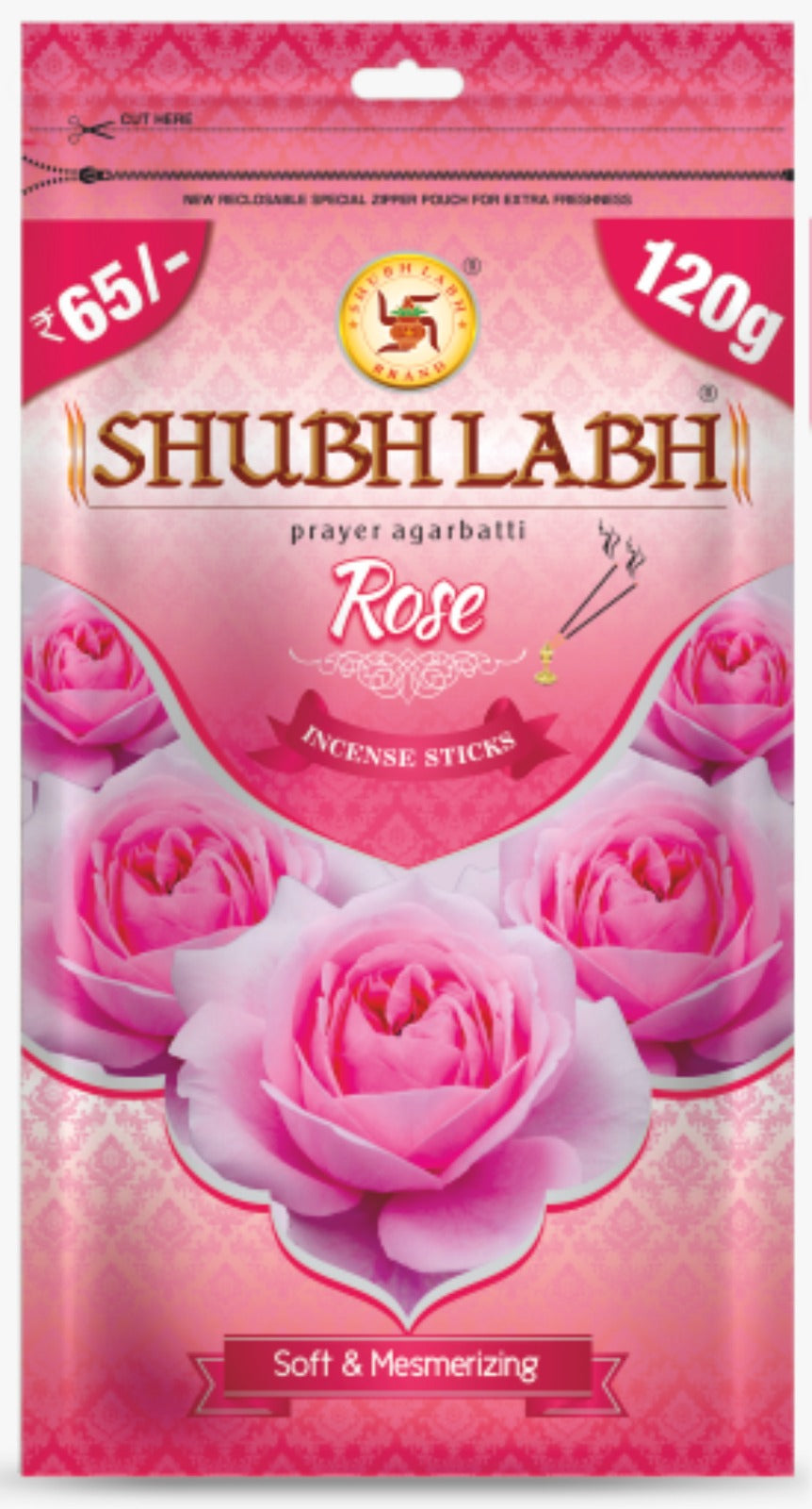 Shubh Labh Prayer Agarbathi/Incense Sticks Zipper | Rose Fragrance | Rose Agarbatti for Pooja | 120 Gm Each | Pack of 5 |